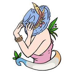 girl in a blue hat vector for card illustration background
