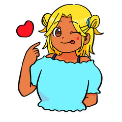 ウインクしているお団子ヘアの女の子（金髪）