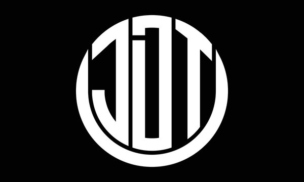 JDT three letter circle logo design vector template.  monogram symbol on black & white.