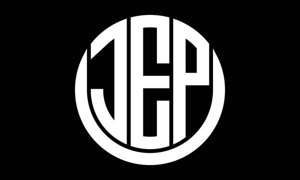 JEP three letter circle logo design vector template.  monogram symbol on black & white.