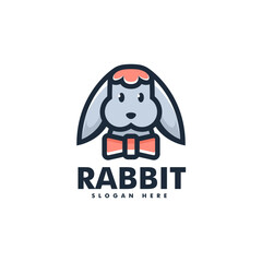 Vector Logo Illustration Cute Rabbit Mascot Cartoon Style.