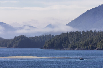 Tofino, Vancouver Island, British Columbia, Canada. View of Canadian Mountain Landscape on the West Coast of Pacific Ocean. Nature Background.