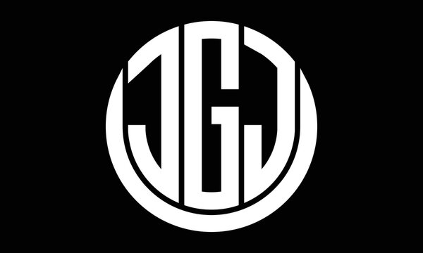 JGJ three letter circle logo design vector template.  monogram symbol on black & white.
