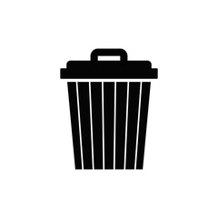Trash bin icon in black flat glyph, filled style isolated on white background