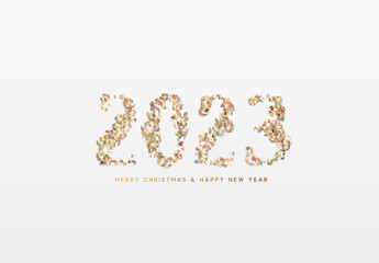 Happy New Year 2023. Design Realistic diamond gems in shape of number 2023. Vector illustration