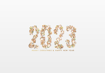 Happy New Year 2023. Design Realistic diamond gems in shape of number 2023. Vector illustration