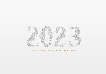 Happy New Year 2023. Design Realistic diamond gems in shape of number 2023. Vector illustration