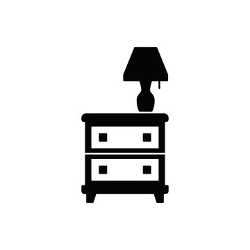 Night Stand With Lamp Icon In Black Flat Glyph, Filled Style Isolated On White Background