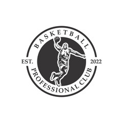 Fototapeta na wymiar Basketball Sport Silhouette Logo Vector Template. Silhouette of a basketball player slam dunk Vector