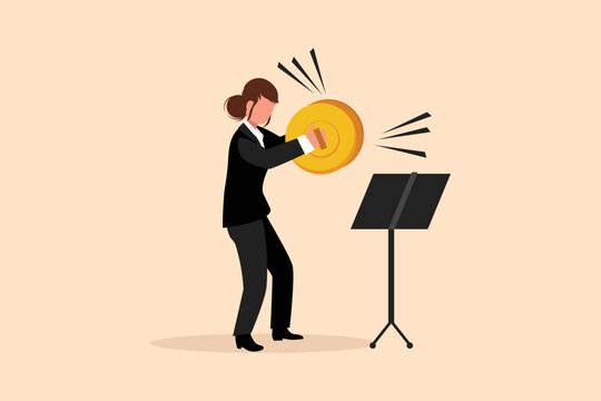 woman playing golden cymbal in black suit clip art preview