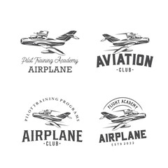 Collection of Aircraft academy logo. Plane pilot school and training logo design templatep