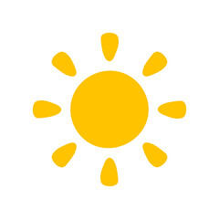 Vector cartoon yellow sun Shining light rays to heat the summer. Isolated on white background
