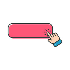 Hand cursor vector icon with blue click button. Click here for links to websites.