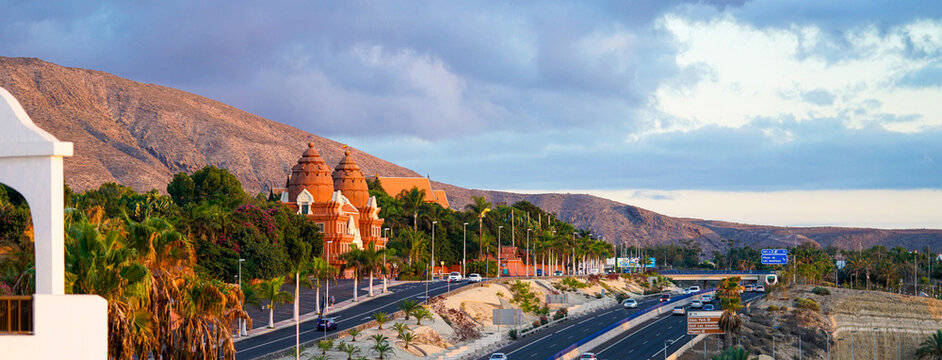 2021. Tenerife. Highway TF1 with view of Siam Park.