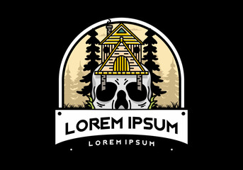 Wooden house with skull foundation illustration