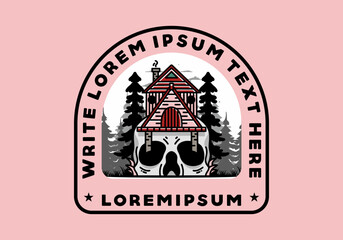 Wooden house with skull foundation illustration