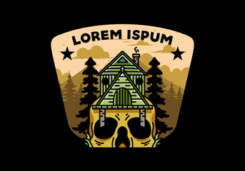 Wooden house with skull foundation illustration
