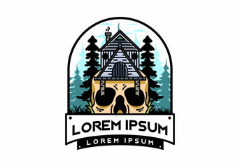 Wooden house with skull foundation illustration