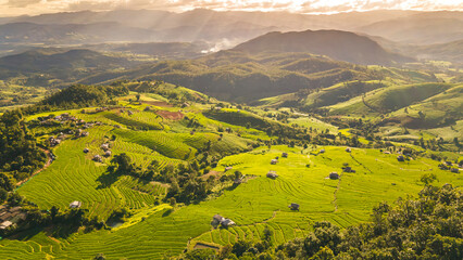 Aerial view of Rice terraces in Thailand