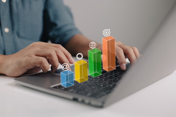 Business graph with statistics. Missions and achievements. clever answers Setting objectives, a winning company plan, and a marketing idea.