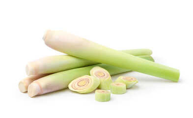 Fresh lemongrass with slices isolated on white background. Clipping path