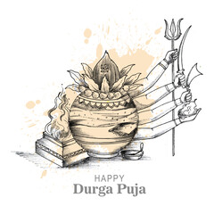 Hand draw sketch on durga puja holiday card background