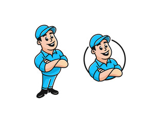 Cartoon mascot man wearing hat logo design template