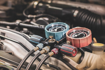 Car air conditioner check service, leak detection, fill refrigerant.