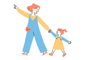 お出かけする仲良し母子_色