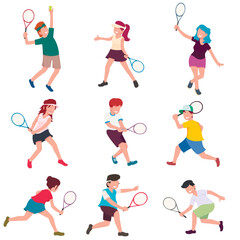 Fototapeta na wymiar Workout playing tennis vector illustration set.