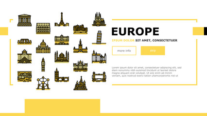 Europe Monument Construction landing header vector - obrazy, fototapety, plakaty