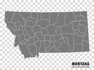State Montana map on transparent background. Blank map of  Montana with  regions in gray for your web site design, logo, app, UI. USA. EPS10.