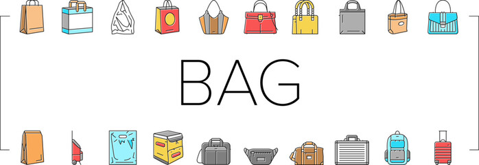 Bag For Carry Products And Goods Icons Set Vector
