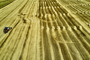 a combine harvester harvesting a field of wheat rural landscape