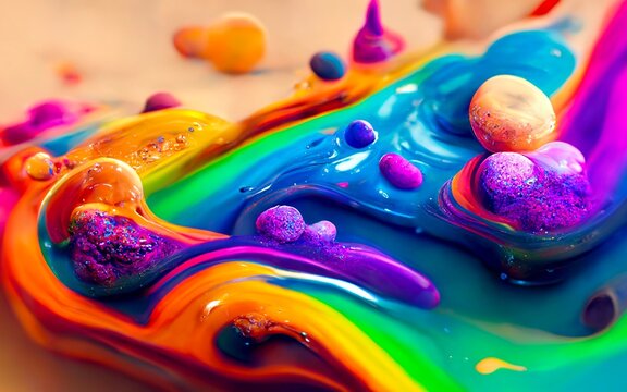 Colorful acrylic paint closeup abstract background 3D illustrations