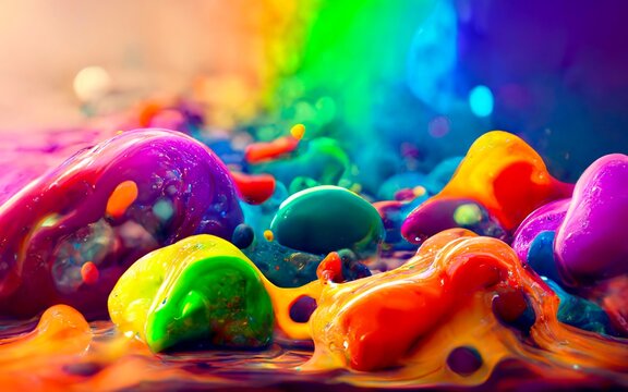 Colorful acrylic paint closeup abstract background 3D illustrations