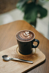 Hot Chocolate mug on wooden table 