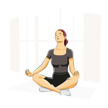 Woman meditate calmly in yoga controlling emotion