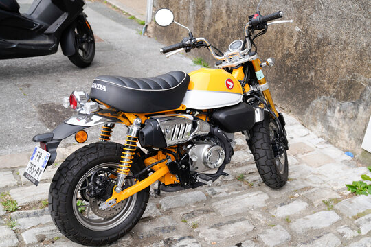 Honda yellow white monkey 125 logo brand and text sign on tank motorbike japan motorcycle