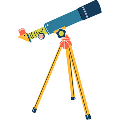 Modern portable telescope on tripod, isolated vector illustration in color line flat style. Instrument to explore, discover galaxy, space, cosmos. Astronomy, equipment, cartoon sticker, patch, icon.  © Kateryna Tkachenko