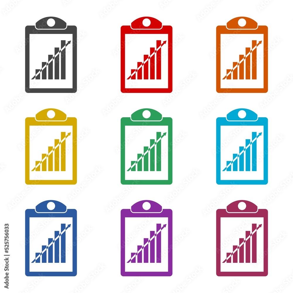 Poster clipboard with graph chart icon. set icons colorful
