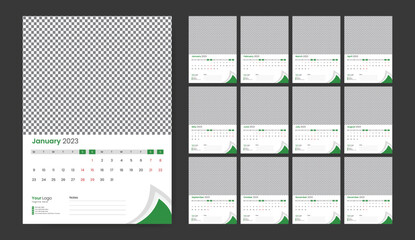 Fototapeta premium Wall Calendar Template Design for 2023 year, Monthly Creative Calendar Layout Vector illustration, Week starts Monday, Template for Annual Calendar 2023 with Graphic Element