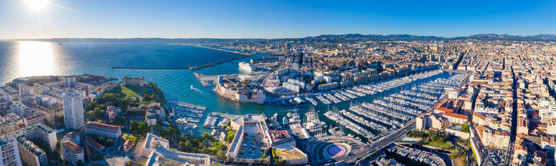 Aerial view of the port in Marseilles, France