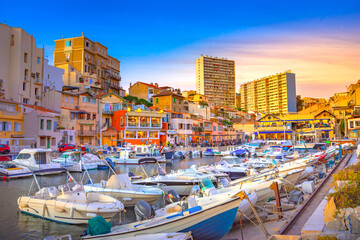 Fototapeta na wymiar Small colorful old harbor of the Vallon des Auffes, Marseilles, France