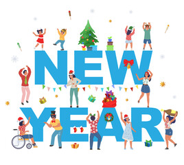 Happy people new year celebration vector poster