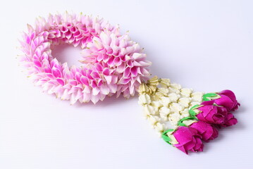 Thai garland colorful flower on white background