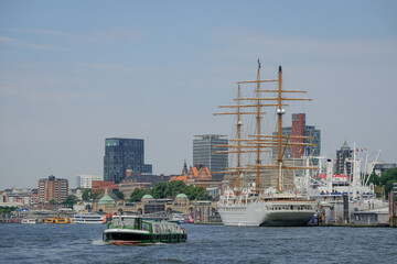 Luxury sailing clipper windjammer cruiseship cruise ship liner Sea Cloud Spirit in port of Hamburg,...