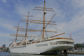 Luxury sailing clipper windjammer cruiseship cruise ship liner Sea Cloud Spirit in port of Hamburg,...