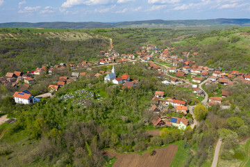 Aerial view of a typical Hungarian village in Romania