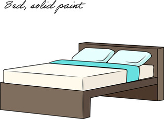 ベッド、寝具、家具、シンプルなベタ塗りカットイラスト